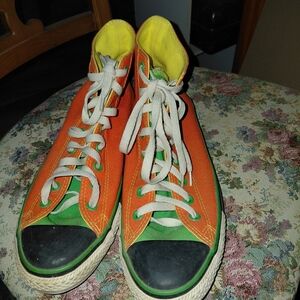 High-Top Canvas Sneakers in Orange, Green & Yellow (Men)